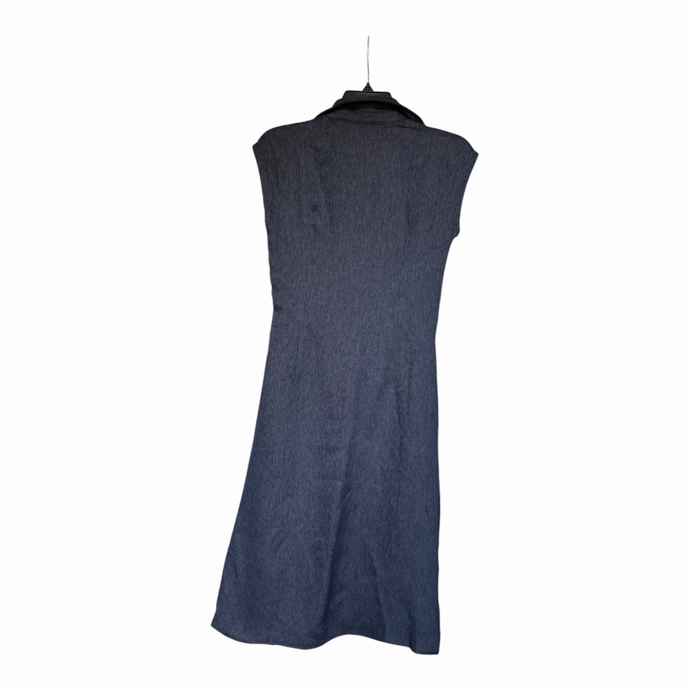 OGL Denim Look Midi Dress Collared Tie Waist Linen Blend NWT Extra Small - Picture 6 of 14